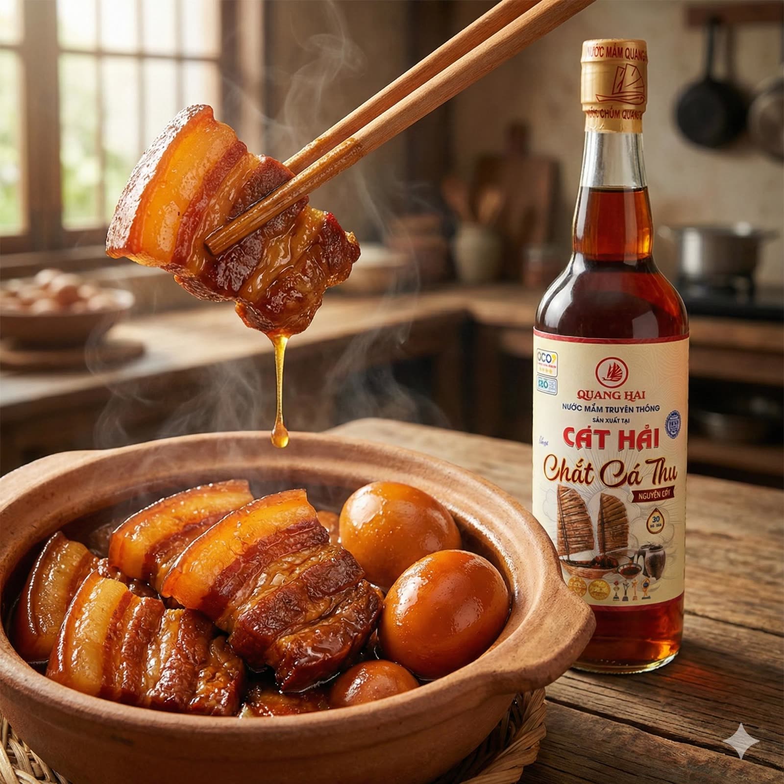 Món thịt kho dùng nước mắm Chắt Cá Thu — minh họa bữa cơm Việt